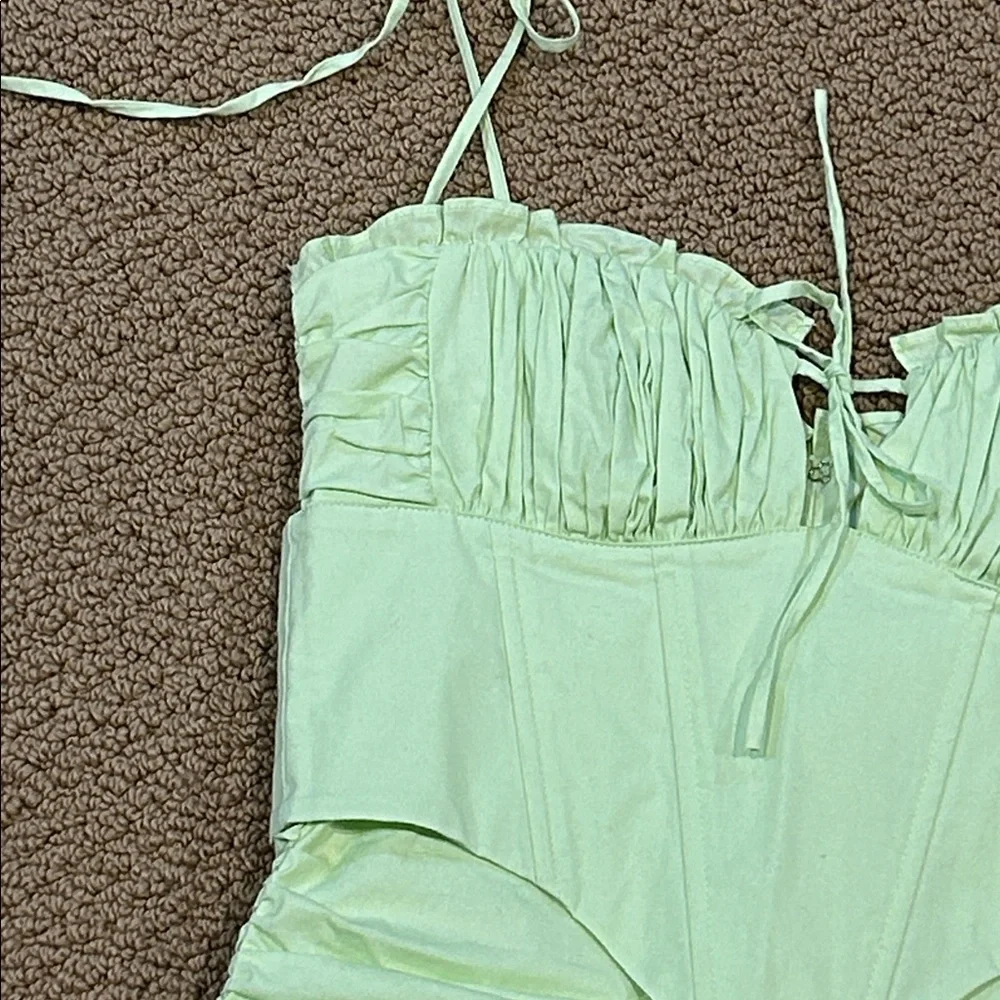 Oh Polly Sunshine Retreat Strappy Corset Mini Dress size 2 Lime Green Bodycon - Picture 4 of 16